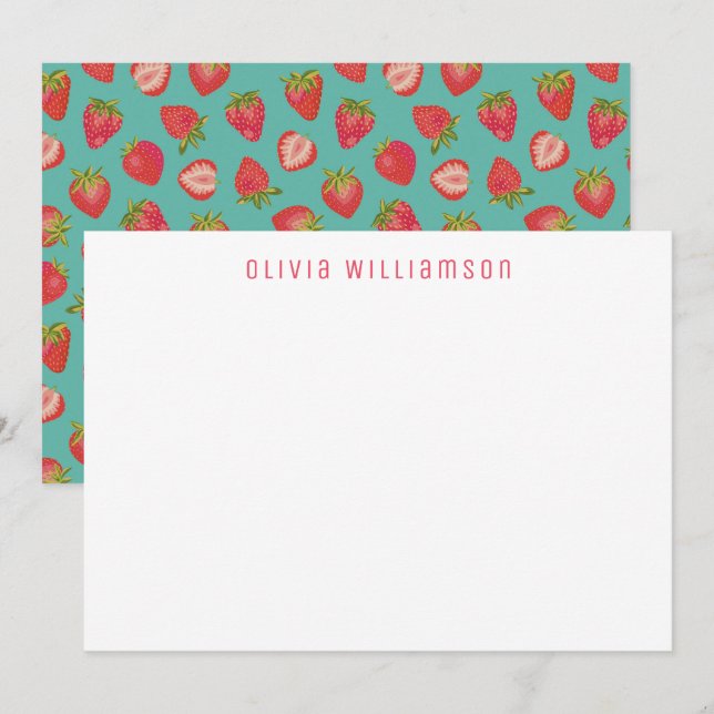 Carte De Correspondance Motif fraise Nom personnalisé (Devant / Derrière)