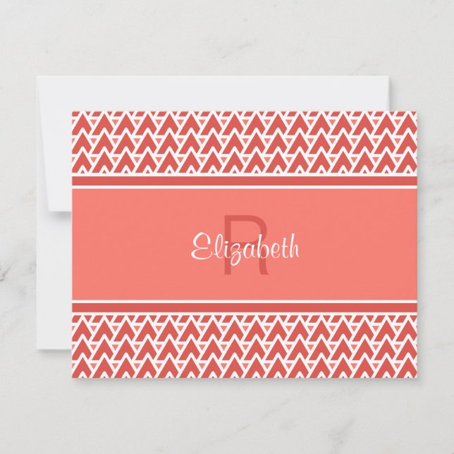 Carte De Correspondance Motif géométrique d'angle rouge corail à monogramm (Devant)