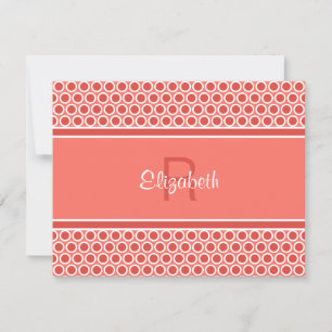 Carte De Correspondance Motif géométrique rouge corail monogramme amusant