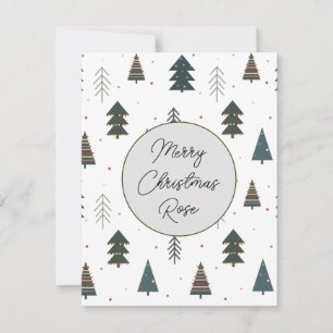 Carte De Correspondance Motif mignon de points de sapin vert avec monogram