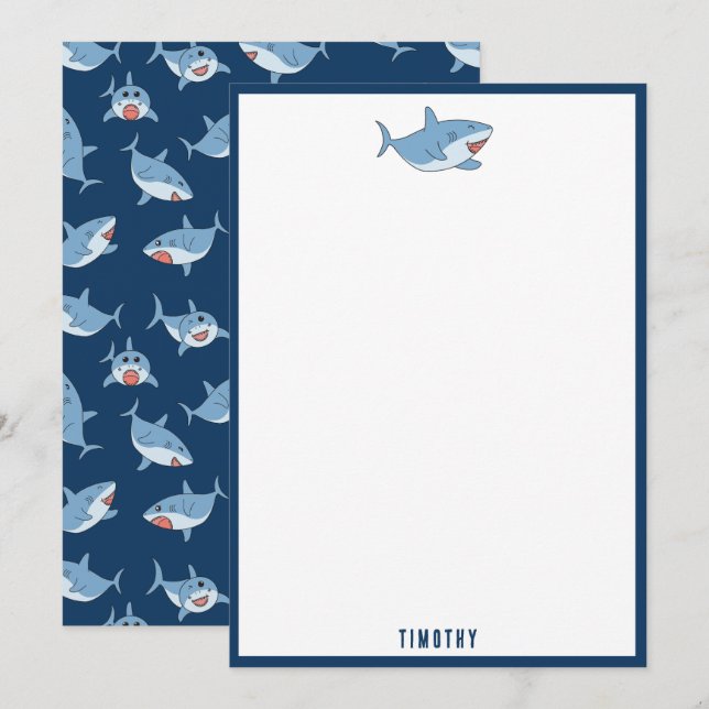 Carte De Correspondance Motif océanique de grands requins blancs mignons (Devant / Derrière)
