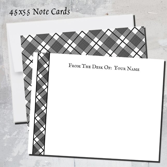 Carte De Correspondance Motif plaqué noir blanc modifiable 4.5x5.5 (Black and white plaid pattern note cards)