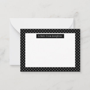 Carte De Correspondance Motif Points Blancs sur Fond Noir avec Texte Perso