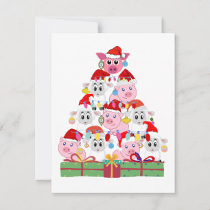 Carte De Correspondance Mouton de Noël et arbre à cochon