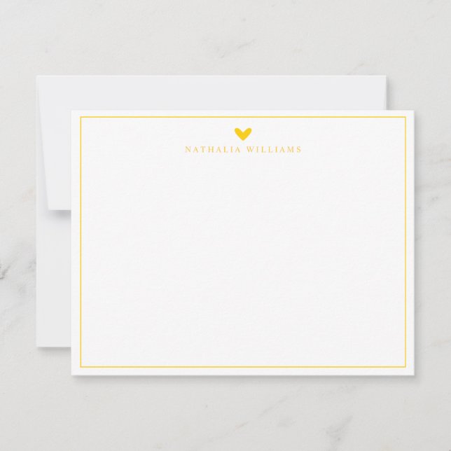 Carte De Correspondance Mustard Yellow Heart Border Monogram Note Card (Devant)