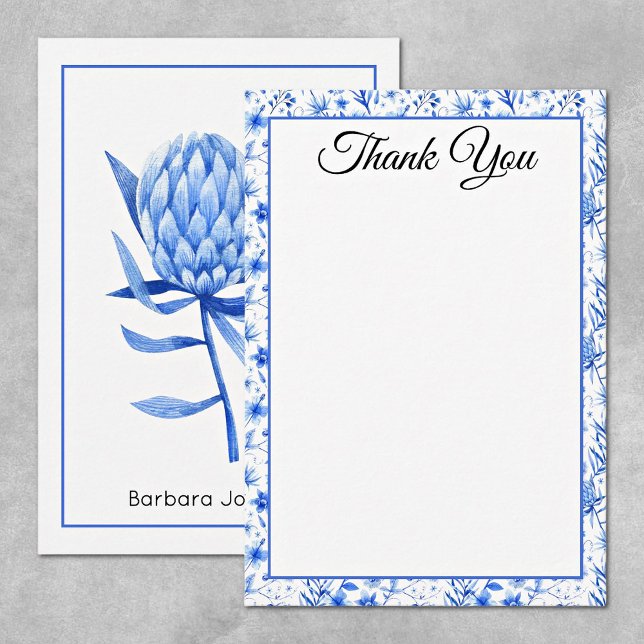 Carte De Correspondance Name, Cobalt Blue Protea Flower Thank You Flat (Créateur téléchargé)