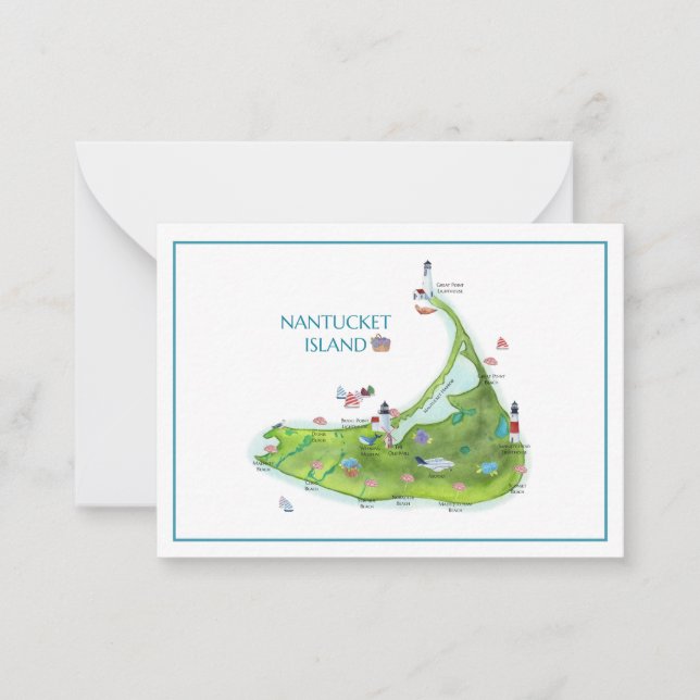 Carte De Correspondance Nantucket Island plat vide peint à la main (Devant)