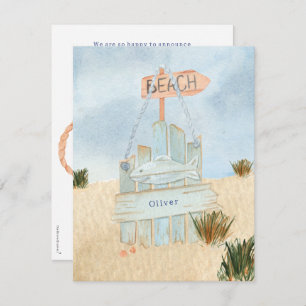 Carte De Correspondance Nautical Beach Ocean Lifebuoy Birth Announcement