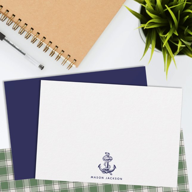 Carte De Correspondance Nautical Theme Navy Blue Anchor (Créateur téléchargé)