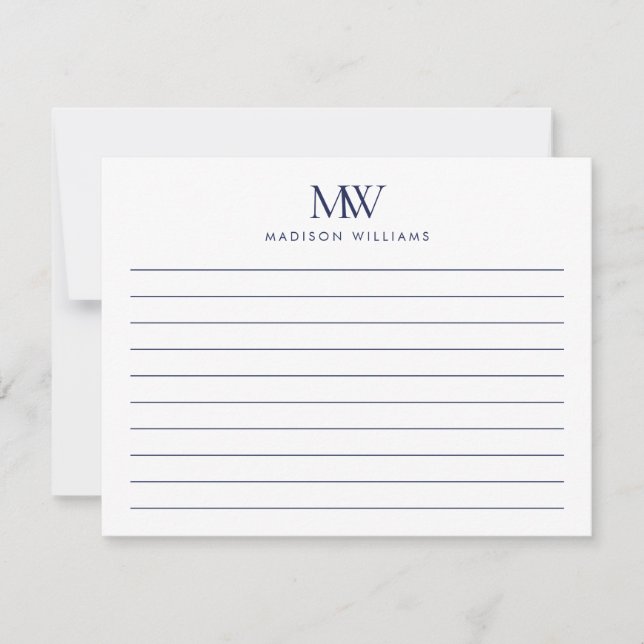 Carte De Correspondance Navy Blue Simple Elegant Modern Monogram (Devant)