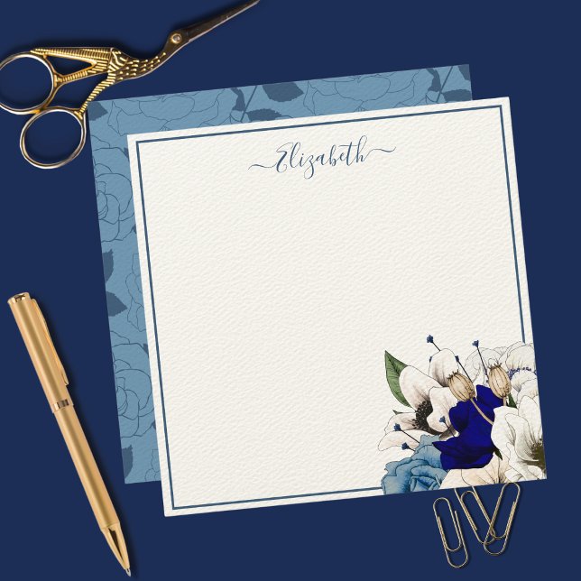 Carte De Correspondance Navy Élégant et Floral Bleu Poussiéreux Personnali (Créateur téléchargé)