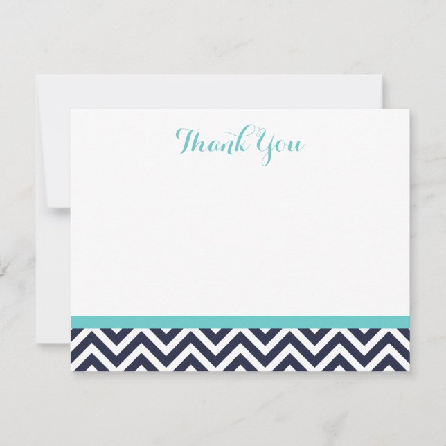 Carte De Correspondance Navy et Turquoise Simple Chevron Merci Notes (Devant)