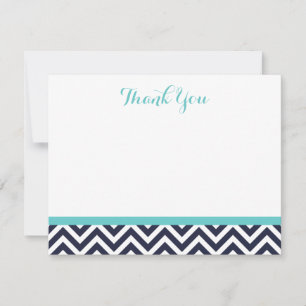 Carte De Correspondance Navy et Turquoise Simple Chevron Merci Notes