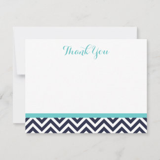 Carte De Correspondance Navy et Turquoise Simple Chevron Merci Notes