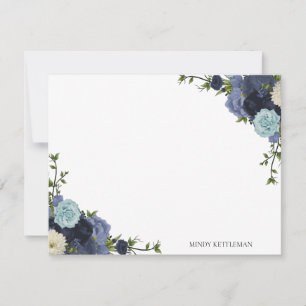 Carte De Correspondance Navy Floral bleu Personnaliser et Monogramme