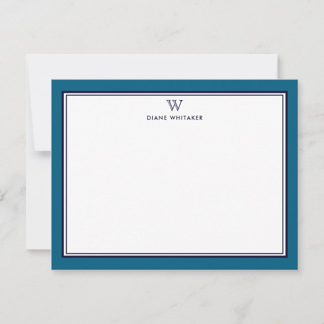 Carte De Correspondance NAVY & OCEAN BLUE Classic Monogram Double Frame (Devant)