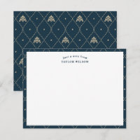 Navy & Or Damask Lattice Personnalisé