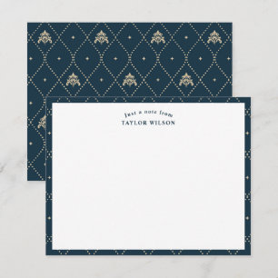 Carte De Correspondance Navy & Or Damask Lattice Personnalisé