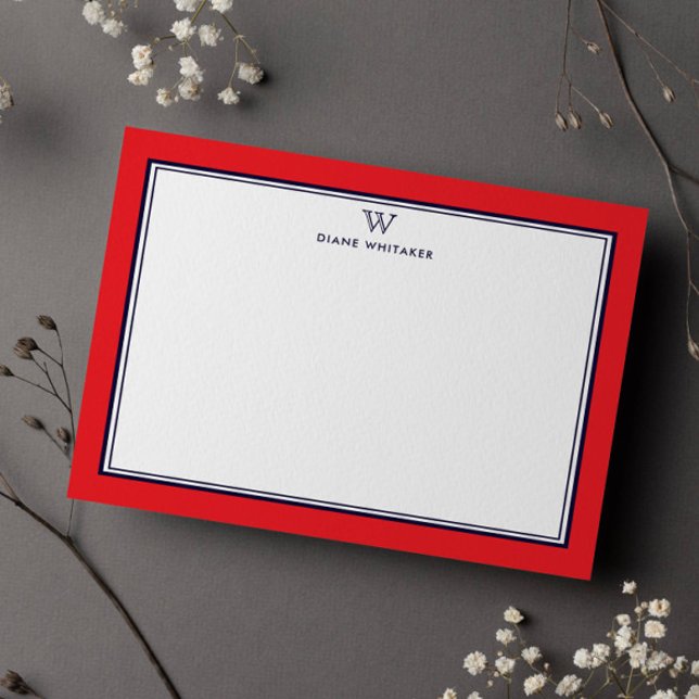 Carte De Correspondance NAVY & RED Classic Monogram Double Frame (Créateur téléchargé)