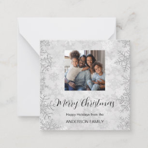 Carte De Correspondance Noël argent neige photo QR Instagram