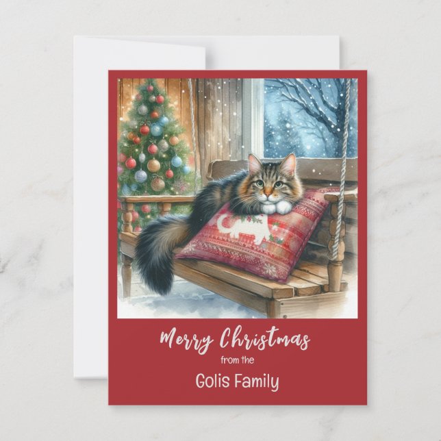 Carte De Correspondance Noël Chat Fête Personnalisée (Devant)