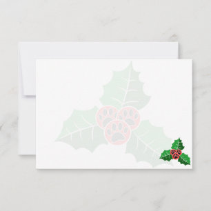 Carte De Correspondance Noël Feuilles de Houx Empreintes de Patte Vierges