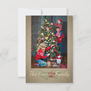 Carte De Correspondance Noël Poinsettia Photo Famille Textile Textile Text