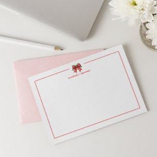 CARTE DE CORRESPONDANCE NOËL ROUGE RUBAN COQUETTE GUI PERSONNALISÉ