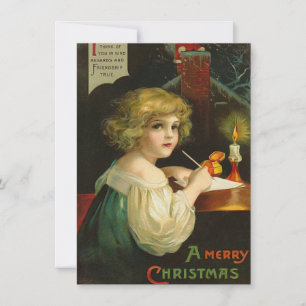 Carte De Correspondance Noël victorien vintage adorable de petite fille