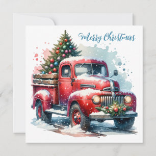 Carte De Correspondance Noël vintage camion rouge à l'ancienne