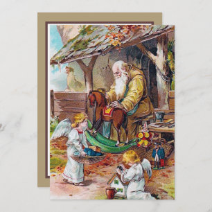 Carte De Correspondance Noël vintage Père Noël Angels ajoute un sentiment