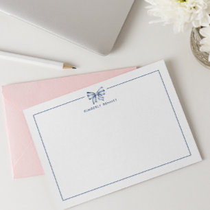CARTE DE CORRESPONDANCE NŒUD À RAYURES BLEUES COQUETTE PERSONNALISÉ