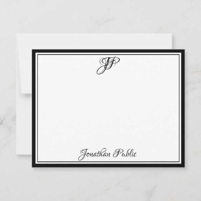 Carte De Correspondance Noir Blanc Classic Calligraphie Script Monogramme (Devant)
