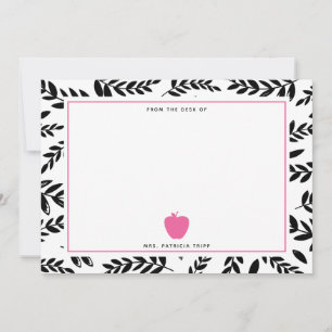 Carte De Correspondance Noir + Blanc Feuillage Pomme rose Enseignant