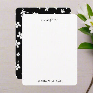 Carte De Correspondance Noir Blanc Fleurs mûres Monogramme Typographie