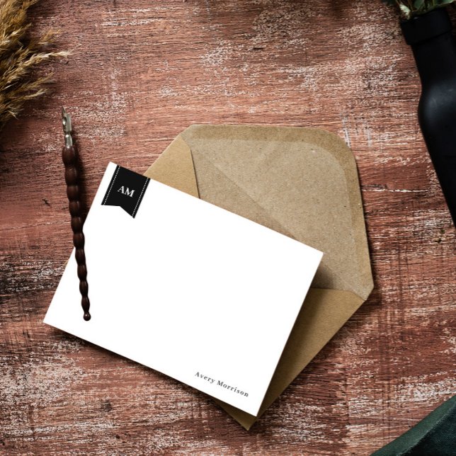 Carte De Correspondance Noir coupé Nom et initiales (Créateur téléchargé)