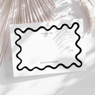 Carte De Correspondance Noir et blanc brillant ligne ondulée Merci