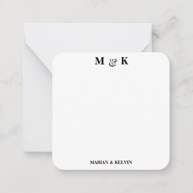 Carte De Correspondance Noir et blanc Couples modernes Monogrammes Initial (Devant)