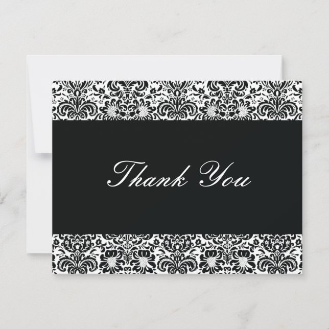 Carte De Correspondance Noir et blanc Damask Merci Note (Devant)