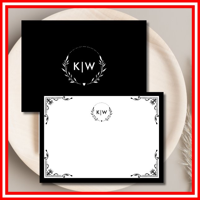 Carte De Correspondance Noir et Blanc | Monogramme d'initiales modernes (Black and White | Modern Initials Monogram Note Card)