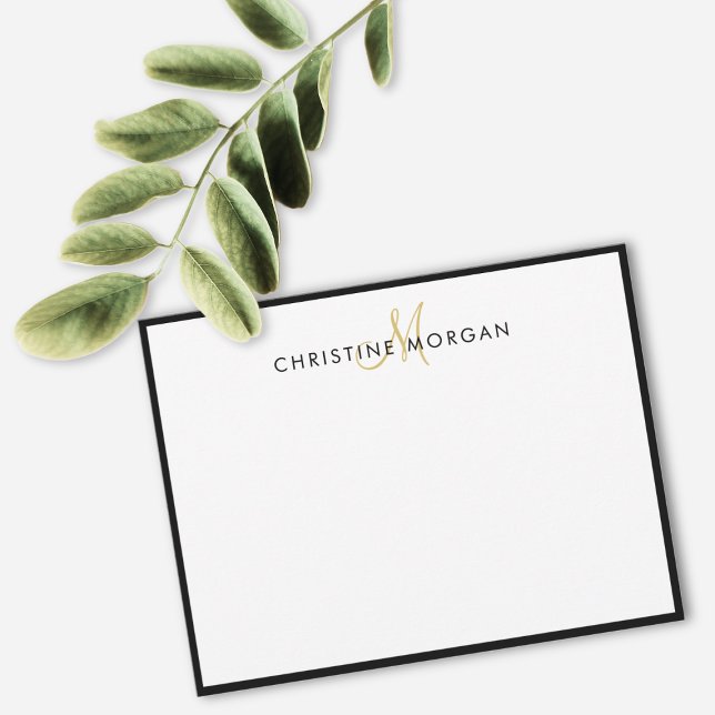 Carte De Correspondance Noir or simple chic minimaliste nom monogramme (Créateur téléchargé)