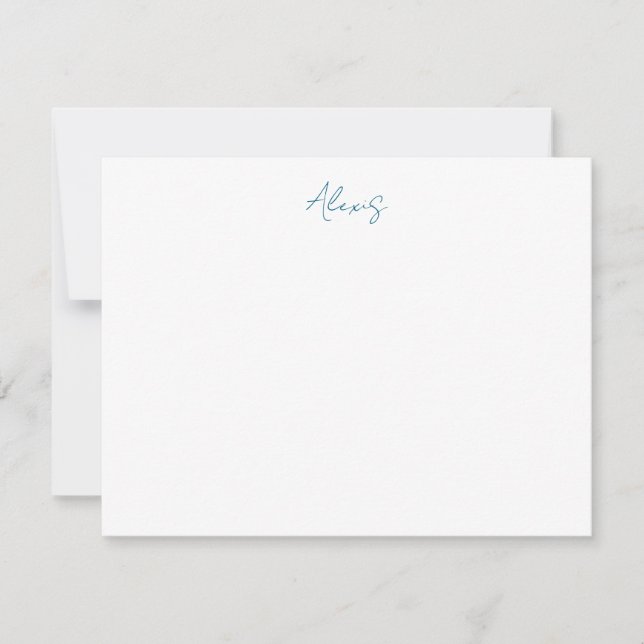 Carte De Correspondance Nom Calligraphie Script Plain Simple Blanc Bleu (Devant)