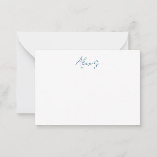 Carte De Correspondance Nom Calligraphie Script Simple Plain Blanc Bleu
