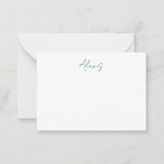 Carte De Correspondance Nom Calligraphie Script Simple Plain Blanc Bleu