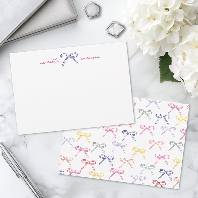 Carte De Correspondance Nom d'arc-en-ciel personnalisé (Personalized Colorful Bow Name Note Card)