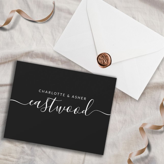 Carte De Correspondance Nom de couple blanc sur noir (Créateur téléchargé)