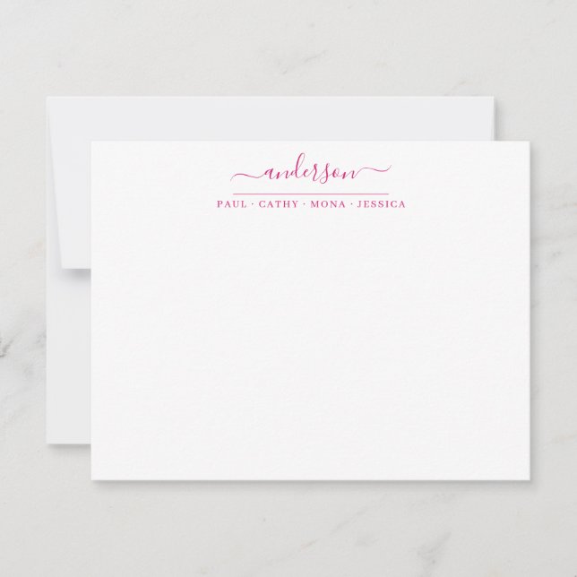 Carte De Correspondance Nom de famille Magenta Pink Script Calligraphie (Devant)