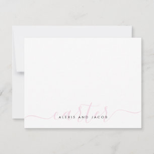 Carte De Correspondance Nom de famille Mariage Couple Blush Pink Chic Scri