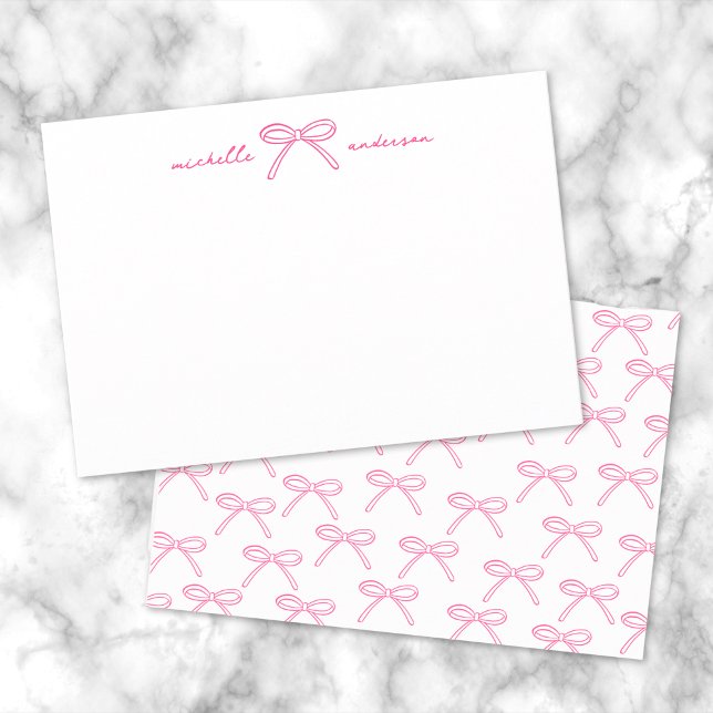 Carte De Correspondance Nom de la mâchoire rose personnalisée (Personalized Pink Bow Name Note Card)