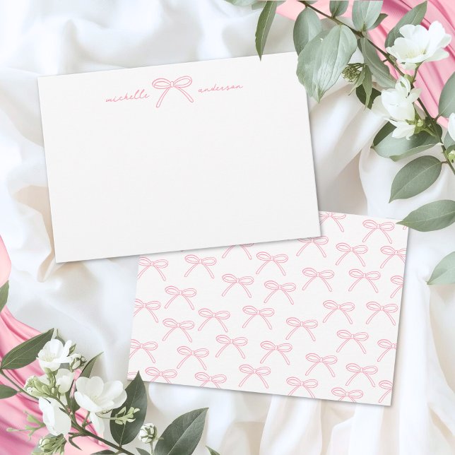 Carte De Correspondance Nom de l'arc rose fuchsia (Blush Pink Bow Name Note Card)